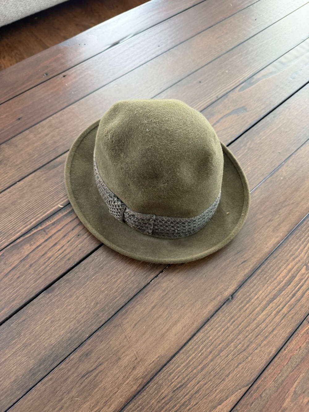 Cervo Genuine Fur Felt Fedora Hat Olive Green Wide Brim Classic Vintage Style
